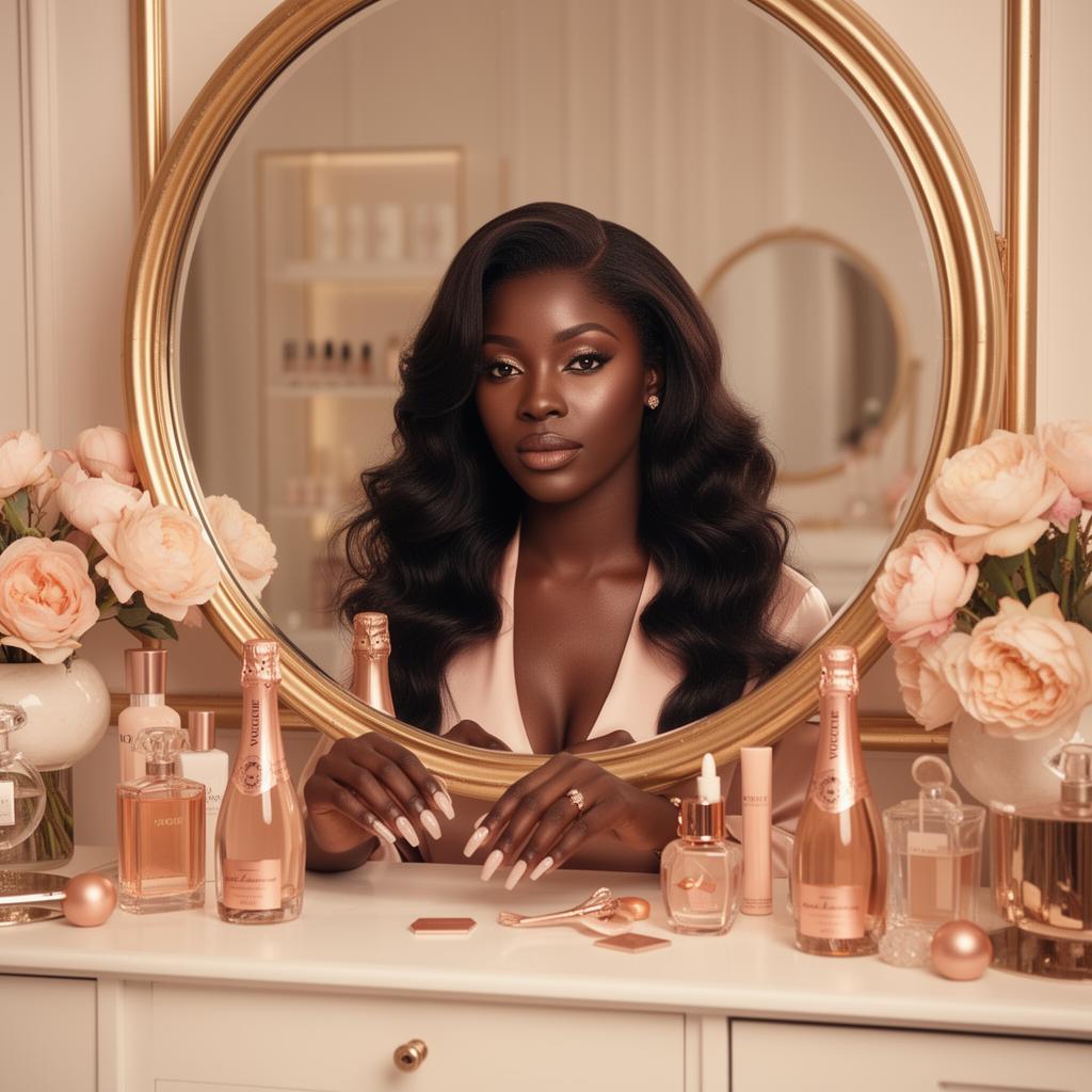 African woman in bridal glam, nude blush styling