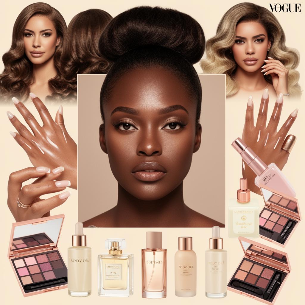 Confident dark-skinned woman, ivory background editorial